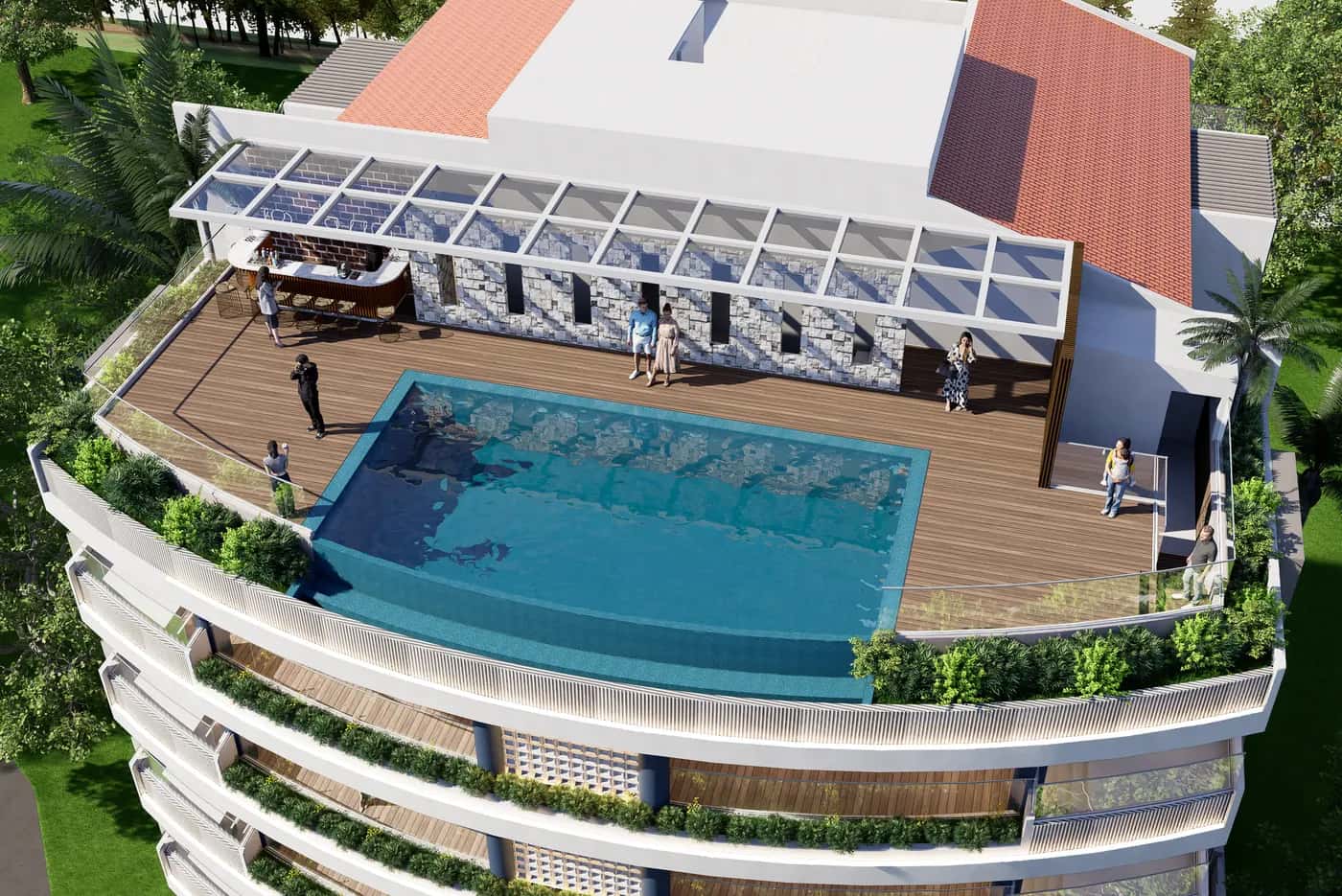 Indicative rooftop pool atmosphere for 4 BHK residences in Dona Paula — development photography available on request.